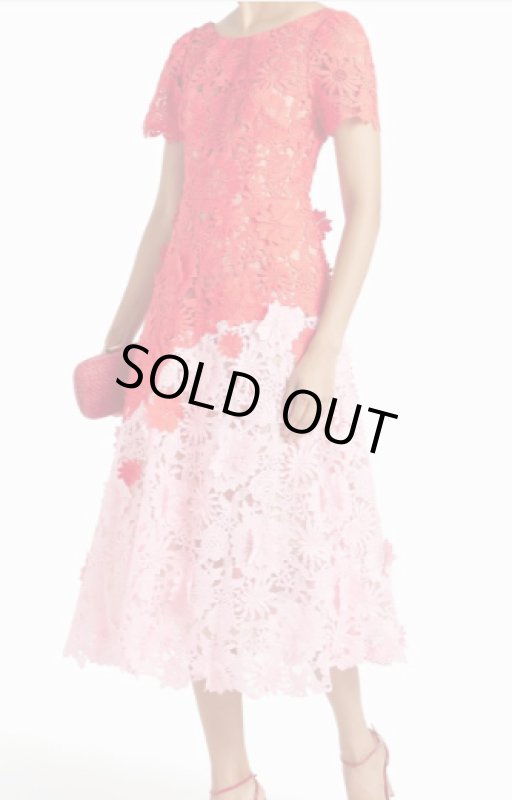 画像1: セール！Marchesa Notte マルケッサノッテ　ギピュールレース ミディワンピース　レッド系  30301 (1)