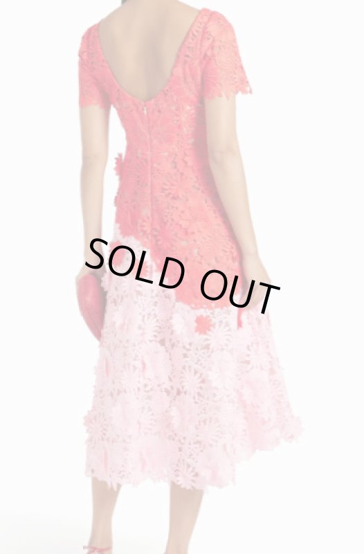 画像2: セール！Marchesa Notte マルケッサノッテ　ギピュールレース ミディワンピース　レッド系  30301 (2)