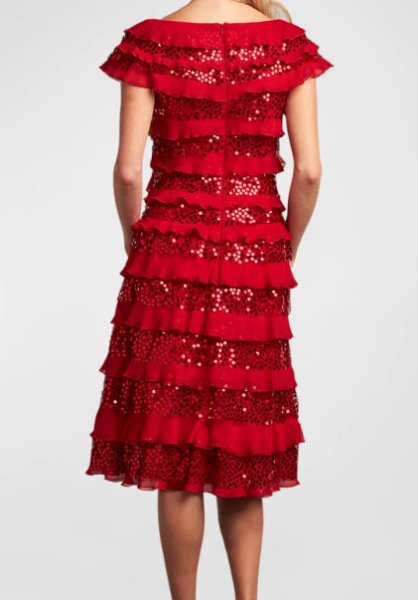 画像2: セール!Tadashi Shoji  タダシショージ   ESTON ティヤードラッフルドレス レッド (2)