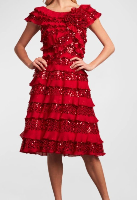 画像1: セール！Tadashi Shoji  タダシショージ  　ESTON ティヤードラッフルドレス　レッド (1)