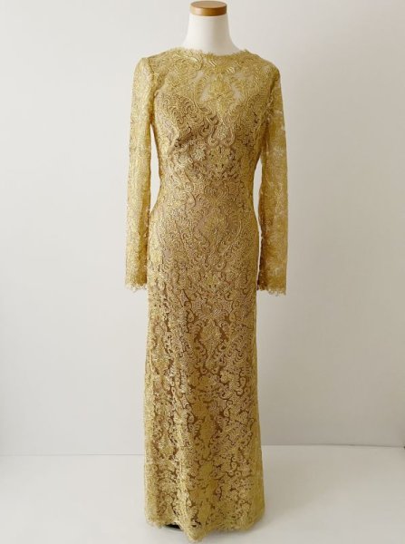 画像4: 再販売セール【菜々緒さん、ドラマ着用】!Tadashi Shoji  タダシショージ  LUCIANA EMBROIDERED TULLE GOWN ゴールド系  10171 (4)