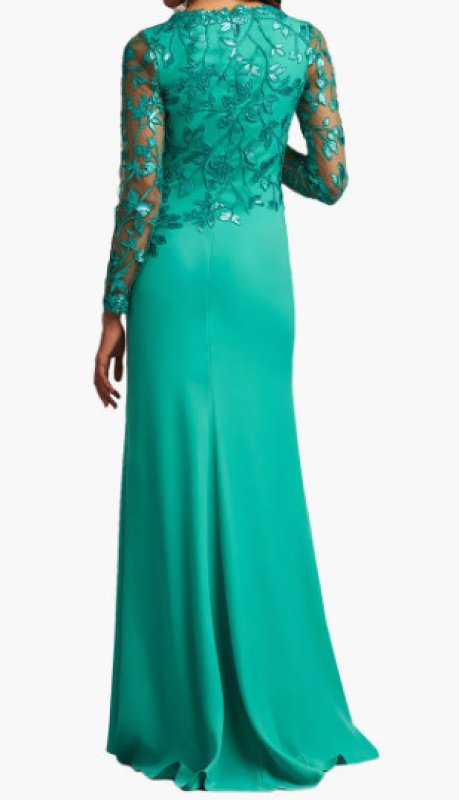 画像2:  Tadashi Shoji  タダシショージ　BRADWELL EMBROIDERED CREPE GOWN グリーン系  05261 (2)