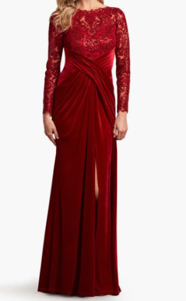 画像1: Tadashi Shoji タダシショージ  　ROMY ベルベット Gown 　レッド系  11031 (1)