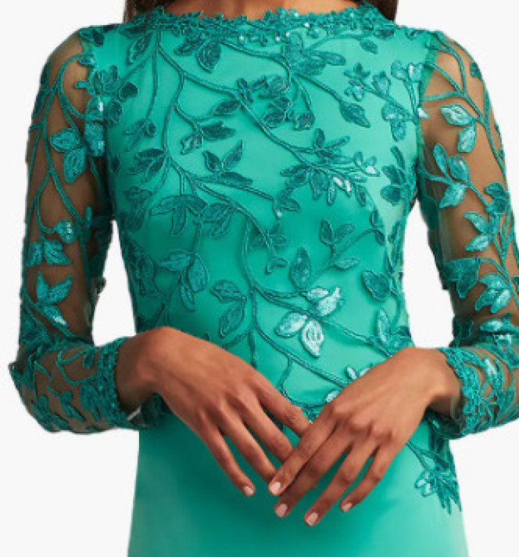 画像3:  Tadashi Shoji  タダシショージ　BRADWELL EMBROIDERED CREPE GOWN グリーン系  05261 (3)