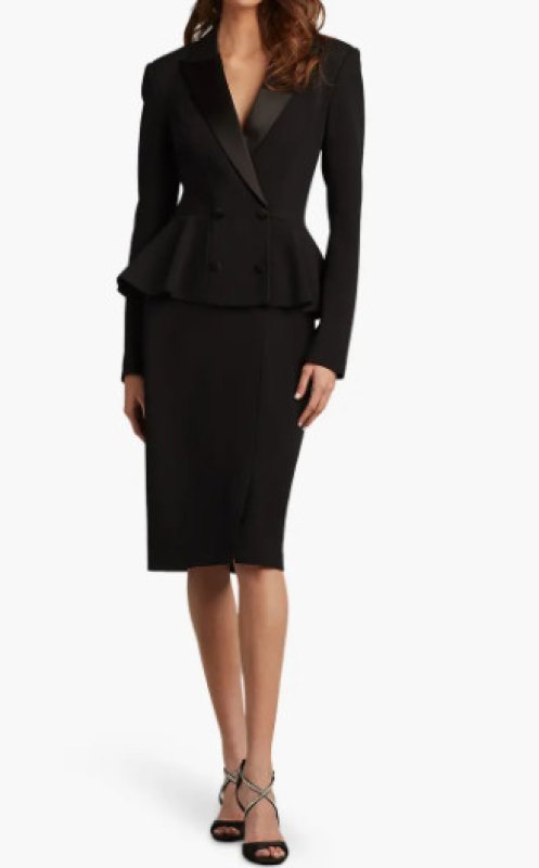 画像1: セール！Tadashi Shoji  タダシショージ 　GILLES PEPLUM TUXEDO DRESS　ブラック  08274 (1)