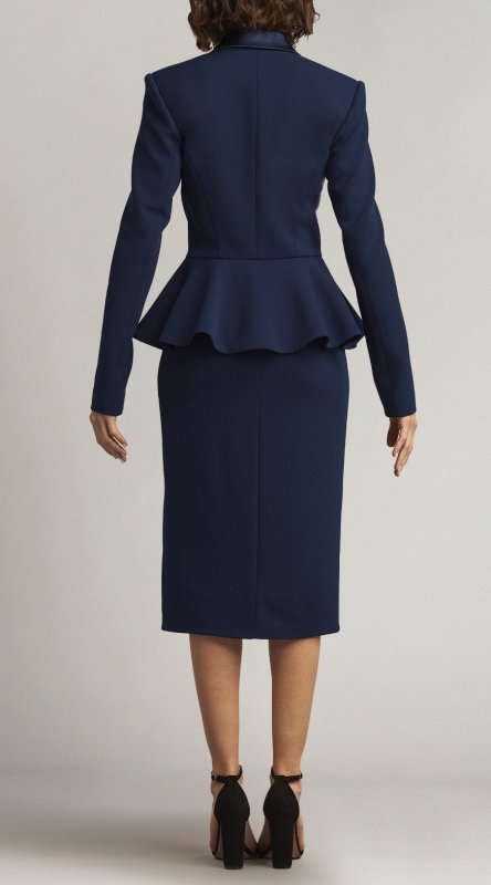 画像2: Tadashi Shoji  タダシショージ 　GILLES PEPLUM TUXEDO DRESS　ネイビー  08274 (2)