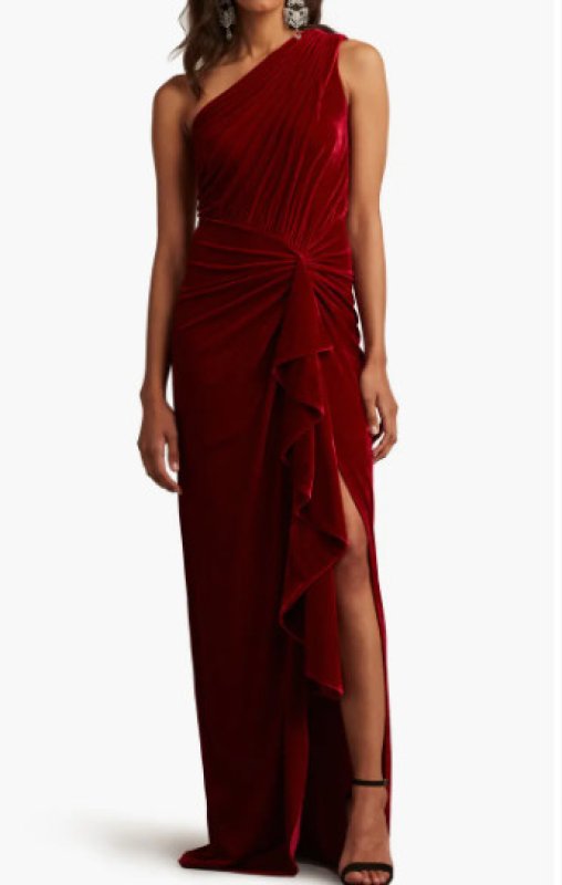 画像1: セール！Tadashi Shoji タダシショージ  LOTTEN ワンショルダーベルベットラッフル Gown 　レッド  11034 (1)