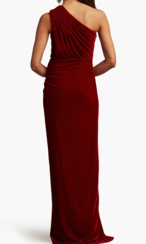 画像2: セール！Tadashi Shoji タダシショージ  LOTTEN ワンショルダーベルベットラッフル Gown 　レッド  11034 (2)