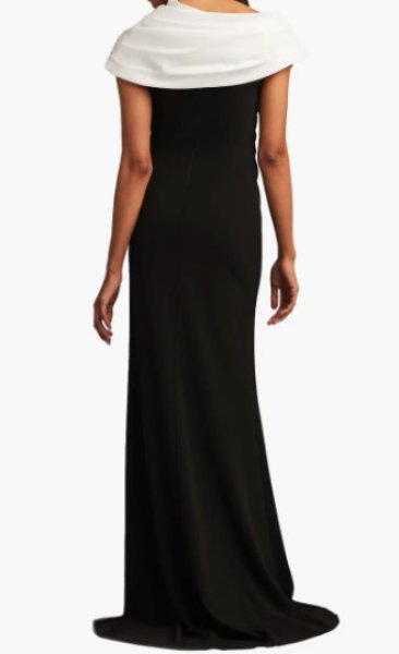 画像2: Tadashi Shoji タダシショージ   DUKE ASYMMETRIC DRAPED FLOUNCE GOWN  ブラック、ホワイト (2)