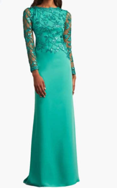 画像1:  Tadashi Shoji  タダシショージ　BRADWELL EMBROIDERED CREPE GOWN グリーン系 (1)