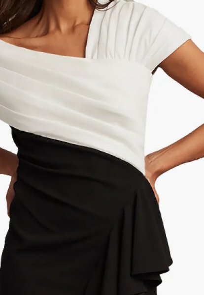画像3: Tadashi Shoji タダシショージ   DUKE ASYMMETRIC DRAPED FLOUNCE GOWN  ブラック、ホワイト (3)