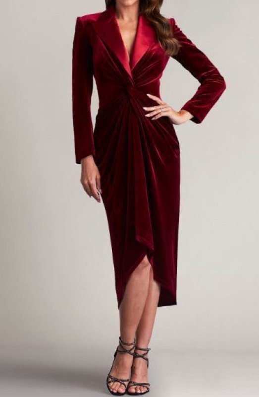 画像1: セール！Tadashi Shoji  タダシショージ 　ATIKE ベルベットタキシードドレス　レッド系  11032 (1)