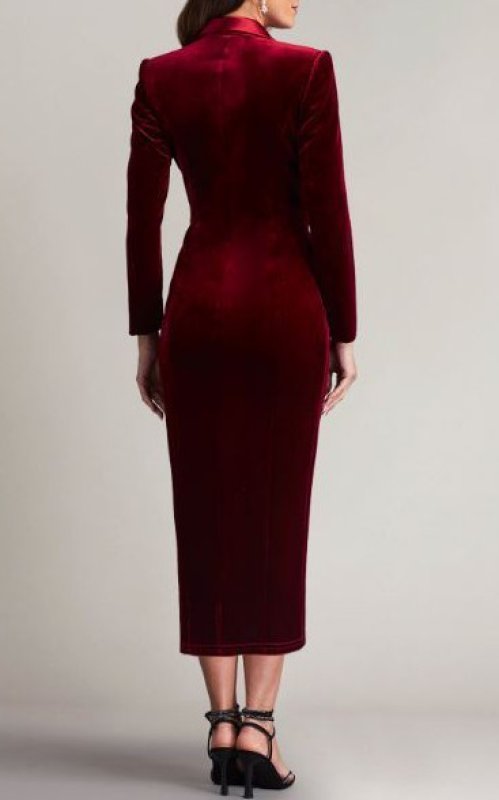 画像2: セール！Tadashi Shoji  タダシショージ 　ATIKE ベルベットタキシードドレス　レッド系  11032 (2)