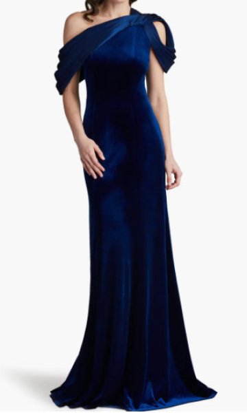 画像1: Tadashi Shoji タダシショージ   COPLEY SHOULDER DRAPE VELVET GOWN   ネイビー  11102 (1)