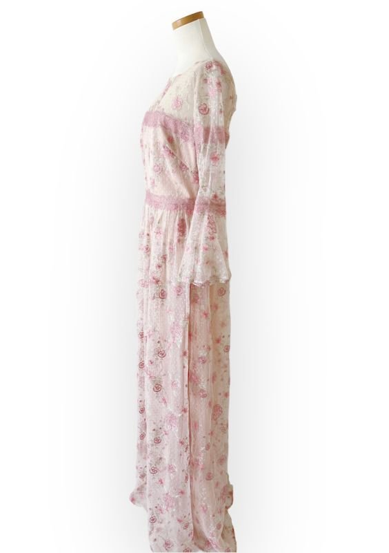 画像10: 即日発送！ Marchesa Notte マルケッサノッテ　花柄刺繍レースロングドレス　ピンク系  52301 (10)