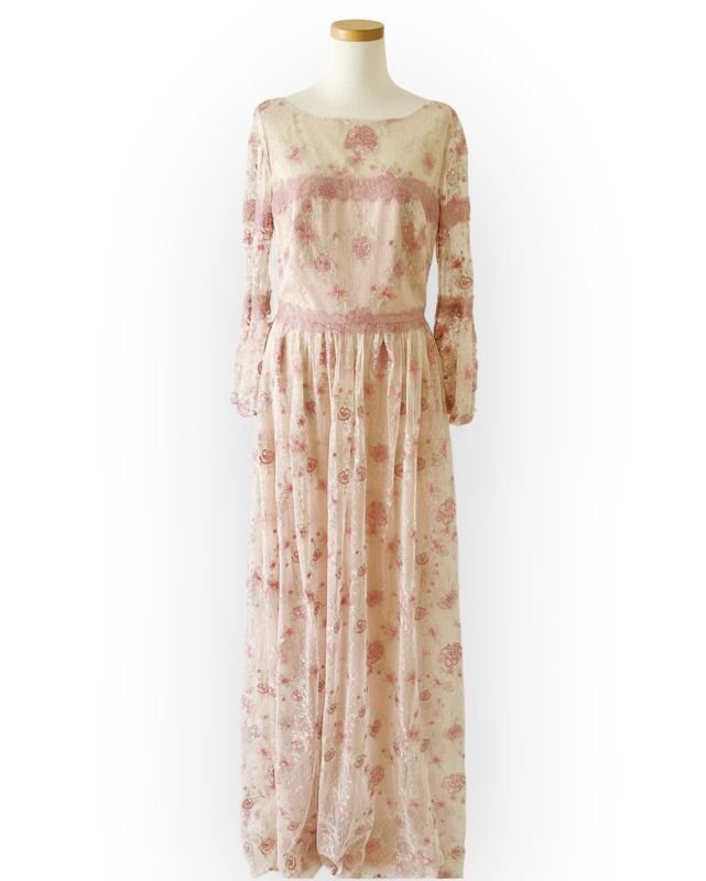 画像9: 即日発送！ Marchesa Notte マルケッサノッテ　花柄刺繍レースロングドレス　ピンク系  52301 (9)