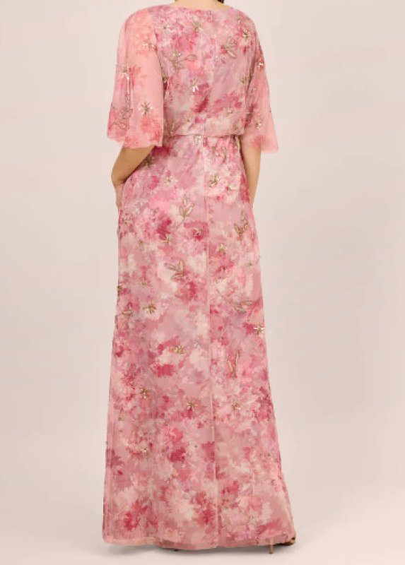 画像3: セール！Adrianna Papell アドリアナパペル    FLORAL-PRINT AND HAND-BEADED MESH LONG GOWN  08131 (3)
