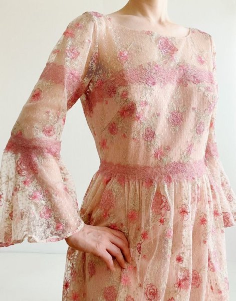 画像12: 即日発送！ Marchesa Notte マルケッサノッテ　花柄刺繍レースロングドレス　ピンク系  52301 (12)