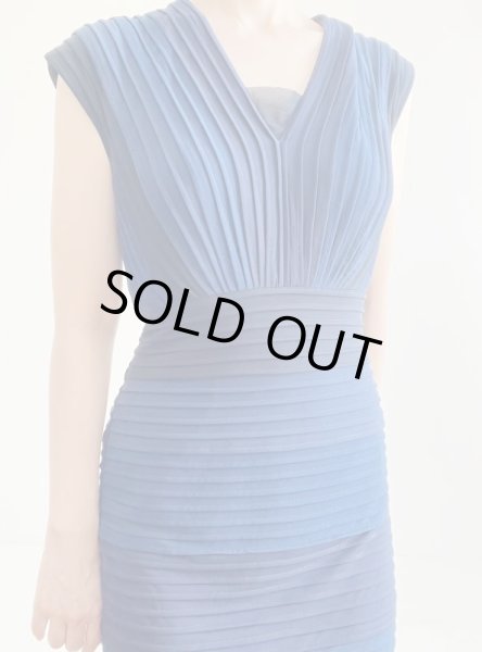 画像3: 1点のみ即発!Tadashi Shoji タダシショージ  グラデーションシャッタープリーツドレス ネイビー系  11081 (3)