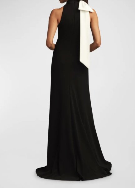 画像2: Tadashi Shoji  タダシショージ    SIMS SHOULDER BOW HALTER GOWN ブラック、アイボリー 01113 (2)