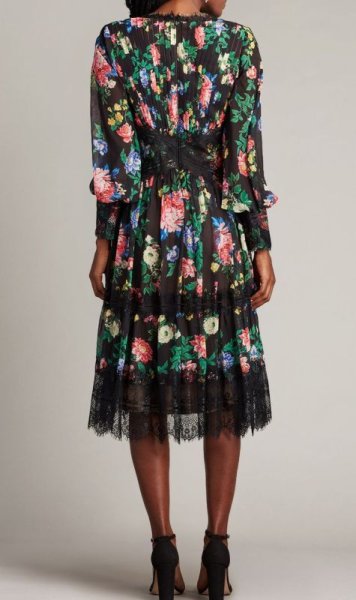画像2: Tadashi Shoji タダシショージ   CALVY FLORAL PRINT MIDI DRESS ブラック系  41802 (2)