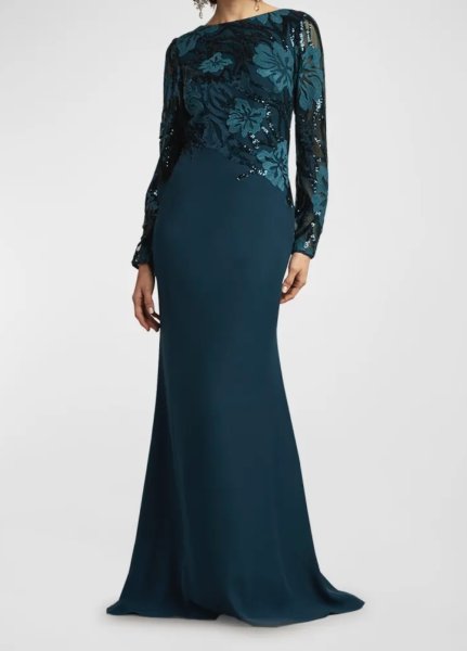 画像1: Tadashi Shoji  タダシショージ　JUANITA SEQUIN-EMBELLISHED GOWN　ブルー、グリーン系 (1)