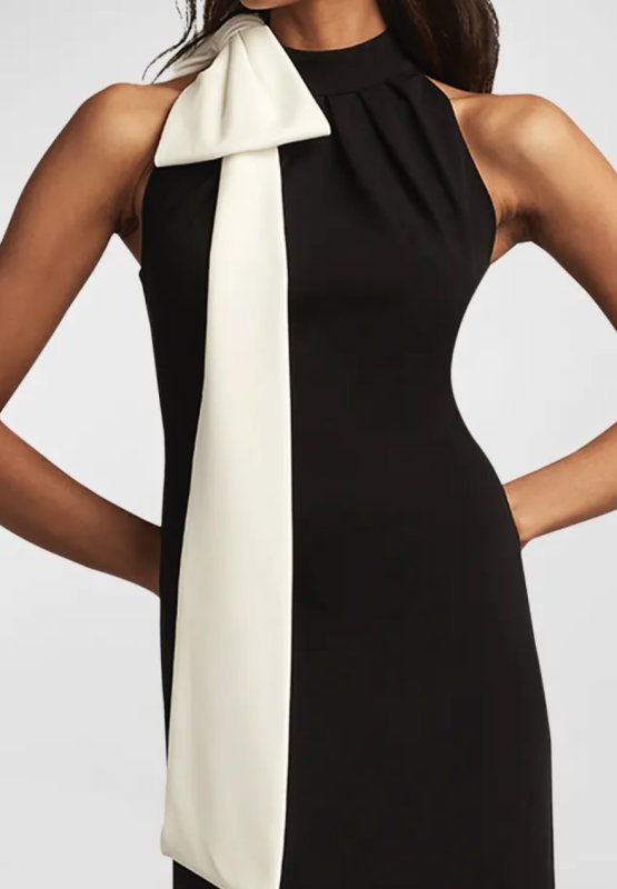 画像3: Tadashi Shoji  タダシショージ   　SIMS SHOULDER BOW HALTER GOWN　ブラック、アイボリー 01113 (3)