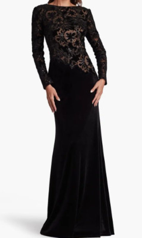 画像1: Tadashi Shoji タダシショージ  GATLIN　ベルベットドレス　　ブラック系  11161 (1)