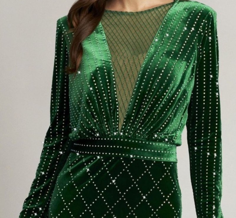 画像2: Tadashi Shoji タダシショージ  　AVI Diamante GOWN　グリーン系  11101 (2)