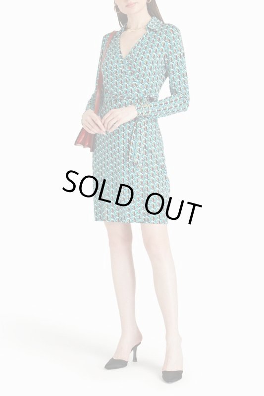 画像1: Diane von Furstenberg 　ダイアンフォンファステンバーグ    Jeanne printed wrap dress ターコイズ  42403 (1)