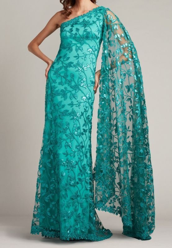 画像1: サイズ追加！【アンミカさん愛用】Tadashi Shoji  タダシショージ　Delia Gown グリーン系  12081 (1)