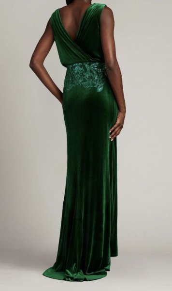 画像3: Tadashi Shoji タダシショージ  DUNSTAN BACK DRAPE VELVET GOWN  グリーン  11301 (3)