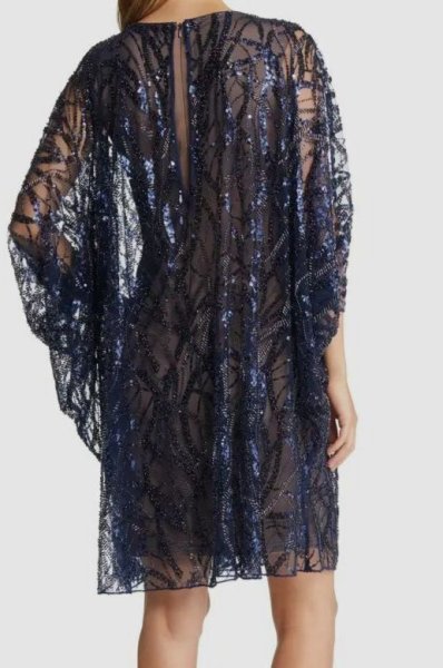 画像2: セール!Tadashi Shoji タダシショージ   Beaded Sequin Jewel Neck Sheath Dress ネイビー系  12148 (2)