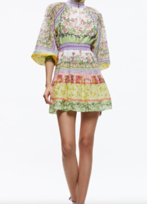 画像1: セール！【ニッキーヒルトン愛用】Alice + Olivia アリスアンドオリビア　  LAVINIA BLOUSON SLEEVE MINI DRESS  05034 (1)