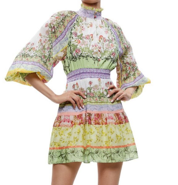 画像2: セール!【ニッキーヒルトン愛用】Alice + Olivia アリスアンドオリビア   LAVINIA BLOUSON SLEEVE MINI DRESS  05034 (2)