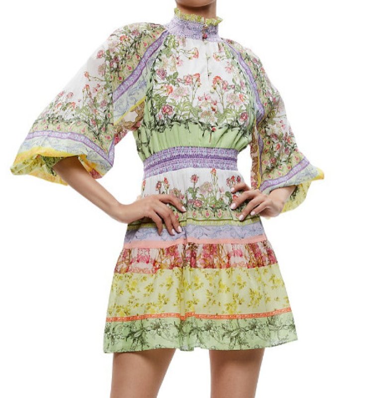 画像2: セール！【ニッキーヒルトン愛用】Alice + Olivia アリスアンドオリビア　  LAVINIA BLOUSON SLEEVE MINI DRESS  05034 (2)