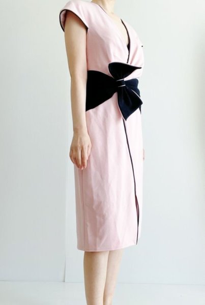 画像2: 1点のみ即発!【アンミカさん着用】Tadashi Shoji   タダシショージ ウエストリボンカクテルドレス ピンク系  10181 (2)