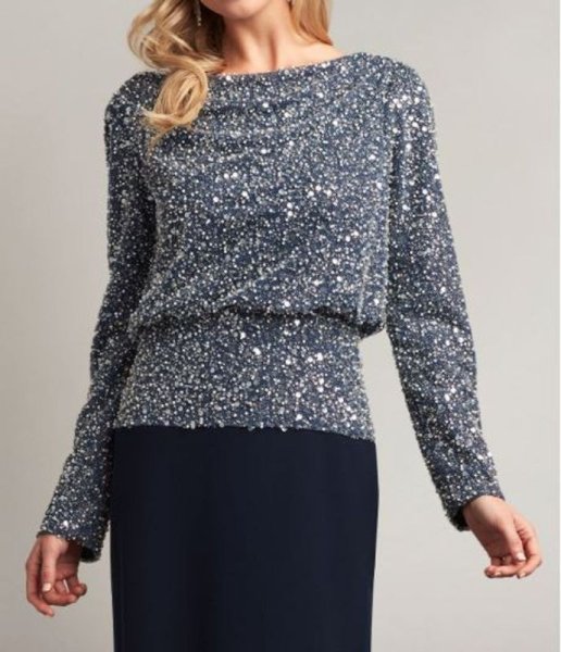 画像2: セール!Tadashi Shoji  タダシショージ HENNIGAN EMBELLISHED BLOUSON GOWN ネイビー (2)