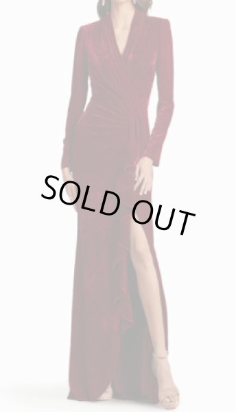 画像1: セール【アンミカさん、紫吹淳さん愛用】Tadashi Shoji  タダシショージ   MARKUM ベルベットロングドレス　レッド系   (1)