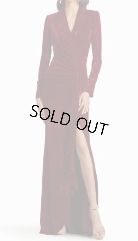 画像1: セール【アンミカさん、紫吹淳さん愛用】Tadashi Shoji  タダシショージ   MARKUM ベルベットロングドレス　レッド系   (1)