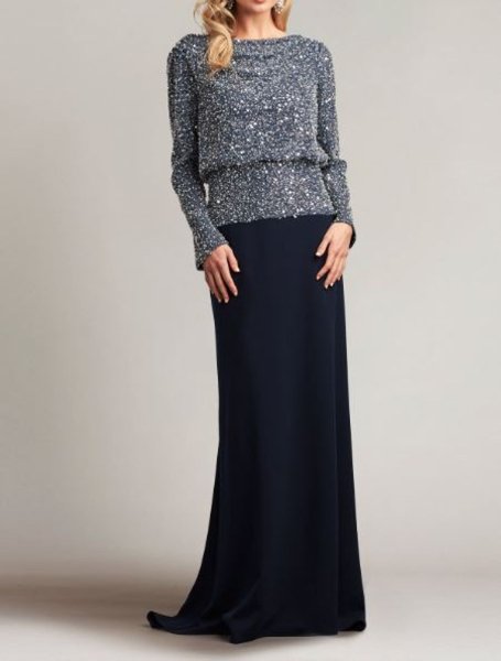 画像1: セール！Tadashi Shoji  タダシショージ　HENNIGAN EMBELLISHED BLOUSON GOWN　ネイビー (1)