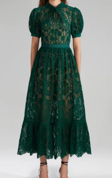 画像1: 【ピッパミドルトン愛用】Self Portrait　セルフポートレート　GREEN GUIPURE LACE MIDI DRESS　 グリーン系 (1)