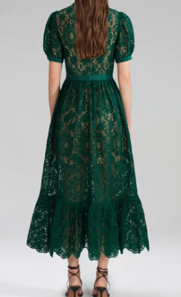 画像2: 【ピッパミドルトン愛用】Self Portrait セルフポートレート GREEN GUIPURE LACE MIDI DRESS  グリーン系 (2)
