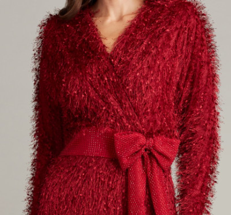 画像3: 限定セール！Tadashi Shoji タダシショージ  　BEYA EYELASH YARN SASH BELT GOWN  レッド系  12053 (3)