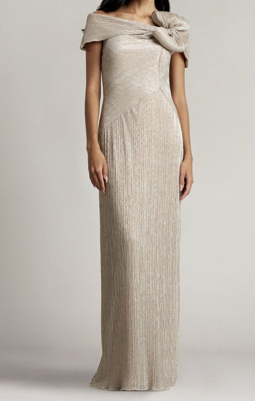 画像1: 限定セール！【桜井日奈子さん着用】Tadashi Shoji タダシショージ  NADINE DRAPED BOW GOWN  ベージュ系  01112 (1)