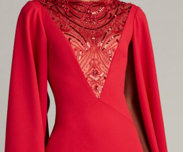 画像2: 限定セール!Tadashi Shoji タダシショージ  ASA  ケープスリーブドレス  レッド系  04123 (2)