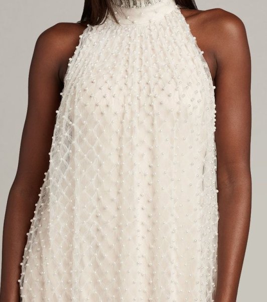 画像2: 限定セール!【倉科カナさん、鈴木愛理さん着用】Tadashi Shoji タダシショージ   KINDRA  パールドットトラペーズドレス  ホワイト系  30901   (2)