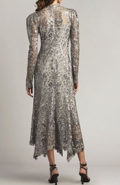 画像2: セール【アンミカさん着用】Tadashi Shoji  タダシショージ  HEISS スパンコールレースドレス グレー、シルバー系  31406 (2)