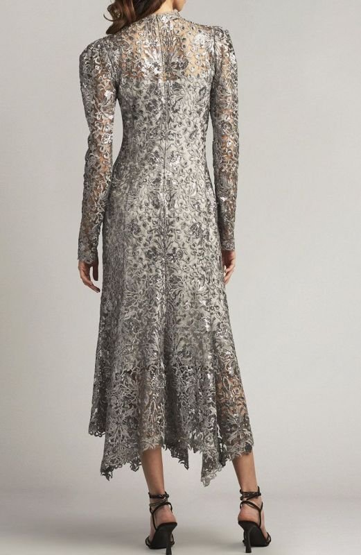 画像2: セール【アンミカさん着用】Tadashi Shoji  タダシショージ  HEISS　スパンコールレースドレス　グレー、シルバー系  31406 (2)