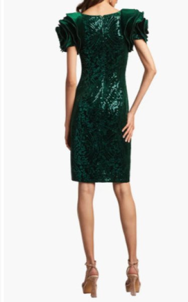 画像2: セール!【アンミカさん着用】Tadashi Shoji  タダシショージ  BRAYA SEQUIN VELVET ROSETTE SLEEVE DRESS グリーン系   (2)